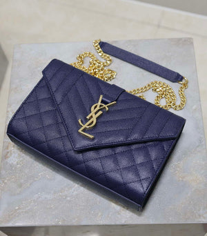 YSL 600195 Envelope Small In Quilted Grain De Poudre Embossed Leather Navy Blue - Default Title - View 7
