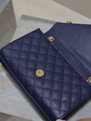 YSL 600195 Envelope Small In Quilted Grain De Poudre Embossed Leather Navy Blue - Default Title - View 8