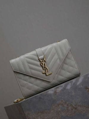 YSL 600195 Envelope Small In Quilted Grain De Poudre Embossed Leather White - Default Title - View 2