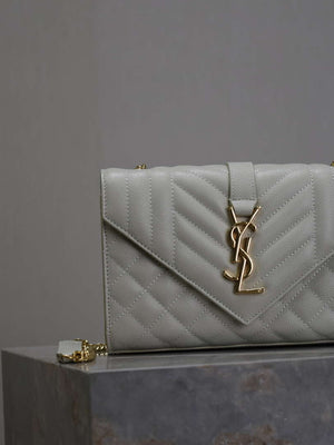 YSL 600195 Envelope Small In Quilted Grain De Poudre Embossed Leather White - Default Title - View 3