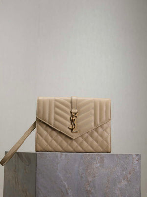 YSL 617662 Cassandre Matelass¨¦ Flap pouch in grain de Poudre leather Apricot - Default Title - View 1