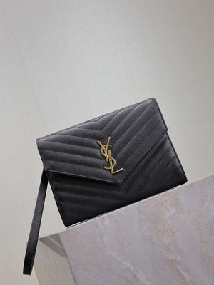YSL Cassandre Matelass¨¦ Flap pouch in grain de Poudre leather 617662 V Black - Default Title - View 2
