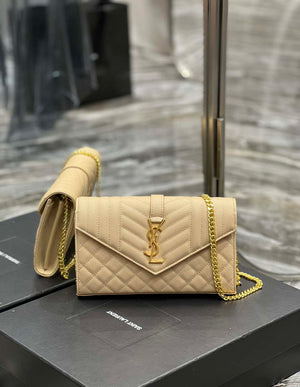 YSL 620280 Envelope Chain Wallet In Mix Matelass¨¦ Grain De Poudre Embossed Leather Apricot - Default Title - View 1