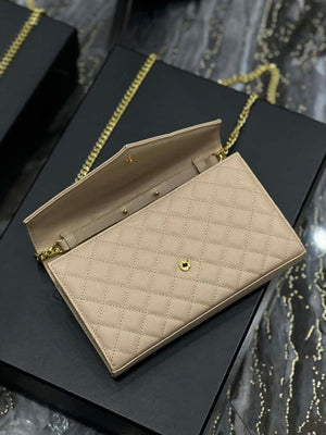YSL 620280 Envelope Chain Wallet In Mix Matelass¨¦ Grain De Poudre Embossed Leather Apricot - Default Title - View 8