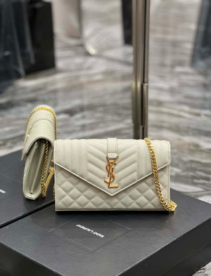 YSL 620280 Envelope Chain Wallet In Mix Matelass¨¦ Grain De Poudre Embossed Leather Beige - Default Title - View 1