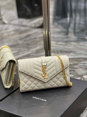YSL 620280 Envelope Chain Wallet In Mix Matelass¨¦ Grain De Poudre Embossed Leather Beige - Default Title - View 2