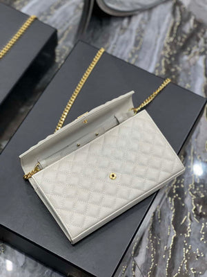 YSL 620280 Envelope Chain Wallet In Mix Matelass¨¦ Grain De Poudre Embossed Leather Beige - Default Title - View 7