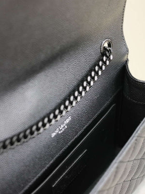 YSL 620280 Envelope Chain Wallet In Mix Matelass¨¦ Grain De Poudre Embossed Leather Black with Black Hardward - Default Title - View 14