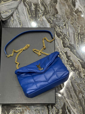 Saint Laurent Lou lou Puffer Mini Bag YSL 620333 Canvas and smooth leather Blue - Default Title - View 6