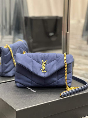 Saint Laurent Lou lou Puffer Mini Bag YSL 620333 Canvas and smooth leather Navy Blue - Default Title - View 1