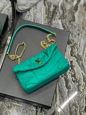 Saint Laurent Lou lou Puffer Mini Bag YSL 620333 Canvas and smooth leather Green - Default Title - View 7