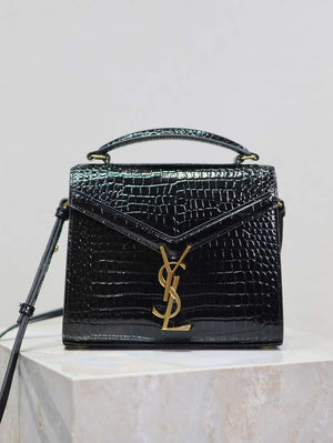 YSL 623930 Cassandra Mini Top Handle Bag In Crocodile pattern Leather Black - Default Title - View 1