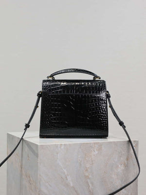 YSL 623930 Cassandra Mini Top Handle Bag In Crocodile pattern Leather Black - Default Title - View 6
