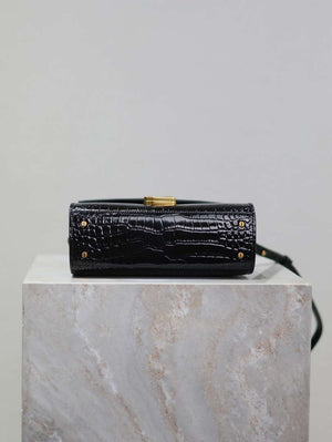 YSL 623930 Cassandra Mini Top Handle Bag In Crocodile pattern Leather Black - Default Title - View 7
