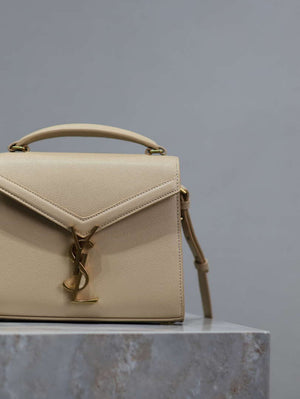 YSL 623930 Cassandra Mini Top Handle Bag In Grain De Poudre Embossed Leather Apricot - Default Title - View 4