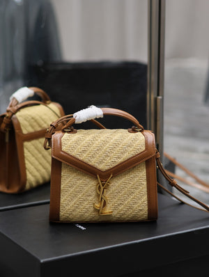 YSL 623930 Cassandra Mini Top Handle In Box Saint Laurent Braided with top-grain cowhide Brown - Default Title - View 1