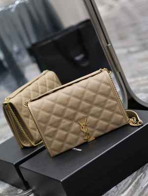 YSL 629246 Saint Laurent Becky Chain Shoulder Bag 25cm Leather Apricot - Default Title - View 2