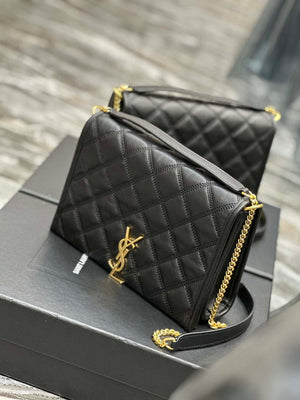 YSL 629246 Saint Laurent Becky Chain Shoulder Bag 25cm Leather Black - Default Title - View 1