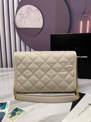 YSL 629246 Saint Laurent Becky Chain Shoulder Bag 25cm Leather Beige Silver - Default Title - View 3
