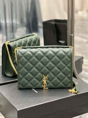 YSL 629246 Saint Laurent Becky Chain Shoulder Bag 25cm Leather Green - Default Title - View 1