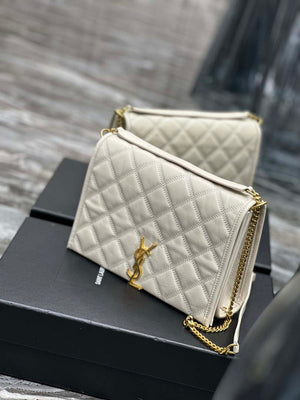 YSL 629246 Saint Laurent Becky Chain Shoulder Bag 25cm Leather White - Default Title - View 2