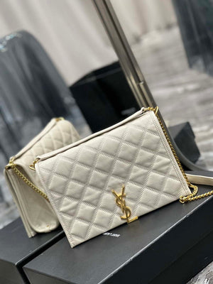 YSL 629246 Saint Laurent Becky Chain Shoulder Bag 25cm Leather White - Default Title - View 3