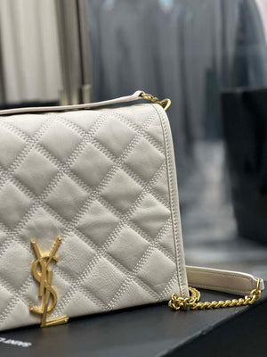 YSL 629246 Saint Laurent Becky Chain Shoulder Bag 25cm Leather White - Default Title - View 4