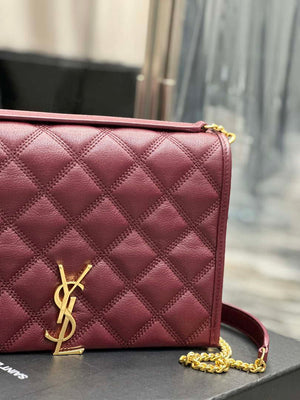 YSL 629246 Saint Laurent Becky Chain Shoulder Bag 25cm Leather Wine Red - Default Title - View 3