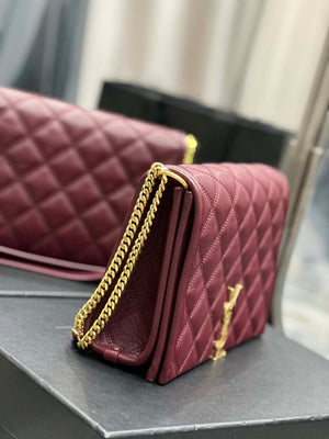YSL 629246 Saint Laurent Becky Chain Shoulder Bag 25cm Leather Wine Red - Default Title - View 4