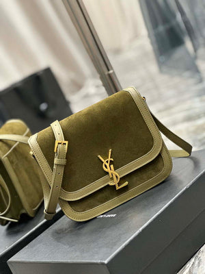 YSL 635025 Saint Laurent Solferino Medium Soft Satchel In Suede And Smooth Leather Green - Default Title - View 2