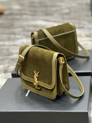 YSL 635025 Saint Laurent Solferino Medium Soft Satchel In Suede And Smooth Leather Green - Default Title - View 3