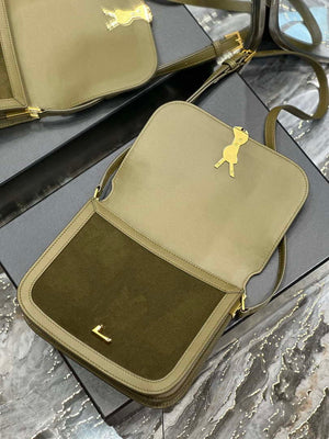 YSL 635025 Saint Laurent Solferino Medium Soft Satchel In Suede And Smooth Leather Green - Default Title - View 8