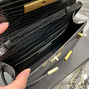 YSL 675626 Manhattan Small Shoulder Bag In Shiny Crocodile-Embossed Leather Black - Default Title - View 8