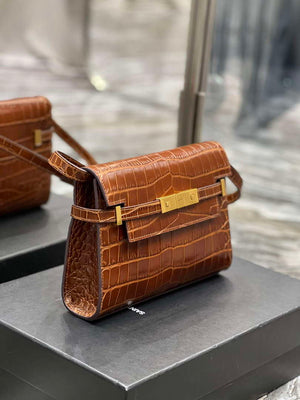 YSL 675626 Manhattan Small Shoulder Bag In Shiny Crocodile-Embossed Leather Caramel - Default Title - View 4