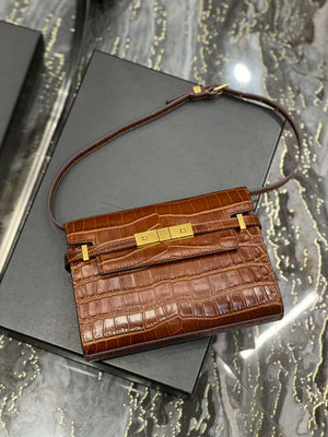YSL 675626 Manhattan Small Shoulder Bag In Shiny Crocodile-Embossed Leather Caramel - Default Title - View 6