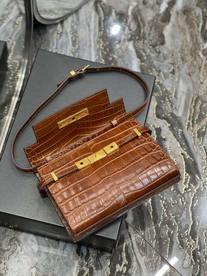 YSL 675626 Manhattan Small Shoulder Bag In Shiny Crocodile-Embossed Leather Caramel - Default Title - View 8