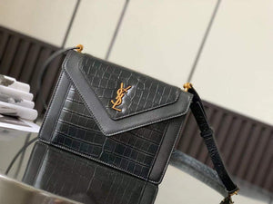 YSL 685574 Gaby Mini Satchel In Crocodile-Embossed Lacquered black - Default Title - View 1