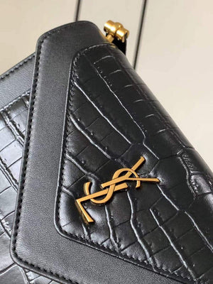 YSL 685574 Gaby Mini Satchel In Crocodile-Embossed Lacquered black - Default Title - View 4