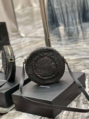 YSL 685601 Saint Laurent Sac Round Raffia Bag In Black - Default Title - View 7