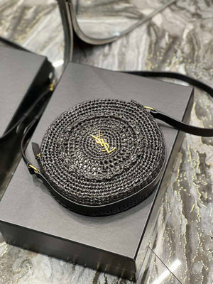 YSL 685601 Saint Laurent Sac Round Raffia Bag In Black - Default Title - View 8