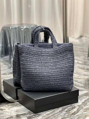 YSL 688864 Saint Laurent Rive Gauche Tote in Black Raffia - Default Title - View 6