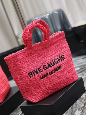 YSL 688864 Saint Laurent Rive Gauche Tote in Red Raffia - Default Title - View 3