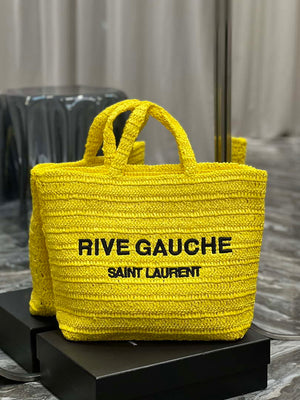 YSL 688864 Saint Laurent Rive Gauche Tote in Yellow Raffia - Default Title - View 1
