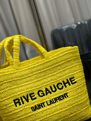 YSL 688864 Saint Laurent Rive Gauche Tote in Yellow Raffia - Default Title - View 4
