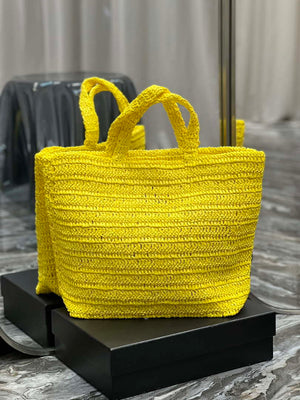 YSL 688864 Saint Laurent Rive Gauche Tote in Yellow Raffia - Default Title - View 6