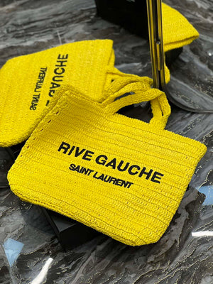 YSL 688864 Saint Laurent Rive Gauche Tote in Yellow Raffia - Default Title - View 8