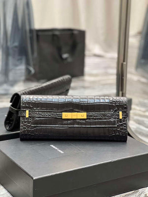YSL 695949 Manhattan Clutch In Crocodile-Embossed Leather Black - Default Title - View 1