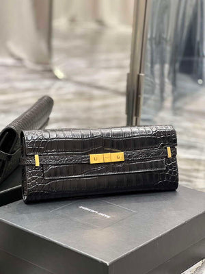 YSL 695949 Manhattan Clutch In Crocodile-Embossed Leather Black - Default Title - View 2