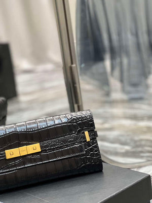 YSL 695949 Manhattan Clutch In Crocodile-Embossed Leather Black - Default Title - View 3