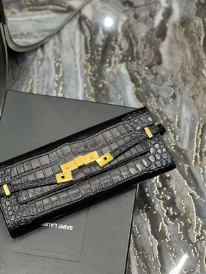 YSL 695949 Manhattan Clutch In Crocodile-Embossed Leather Black - Default Title - View 6